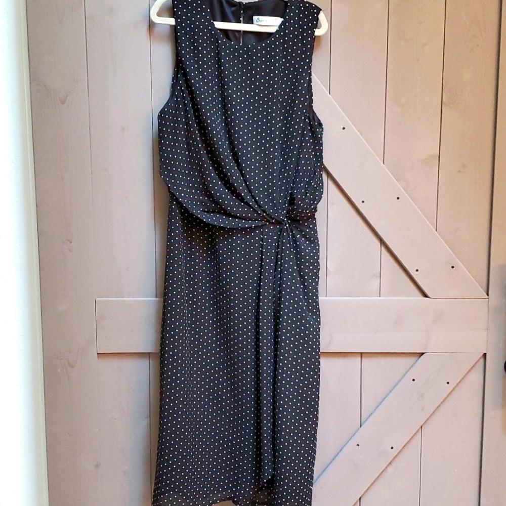 Black with white polkadot midi-length dress